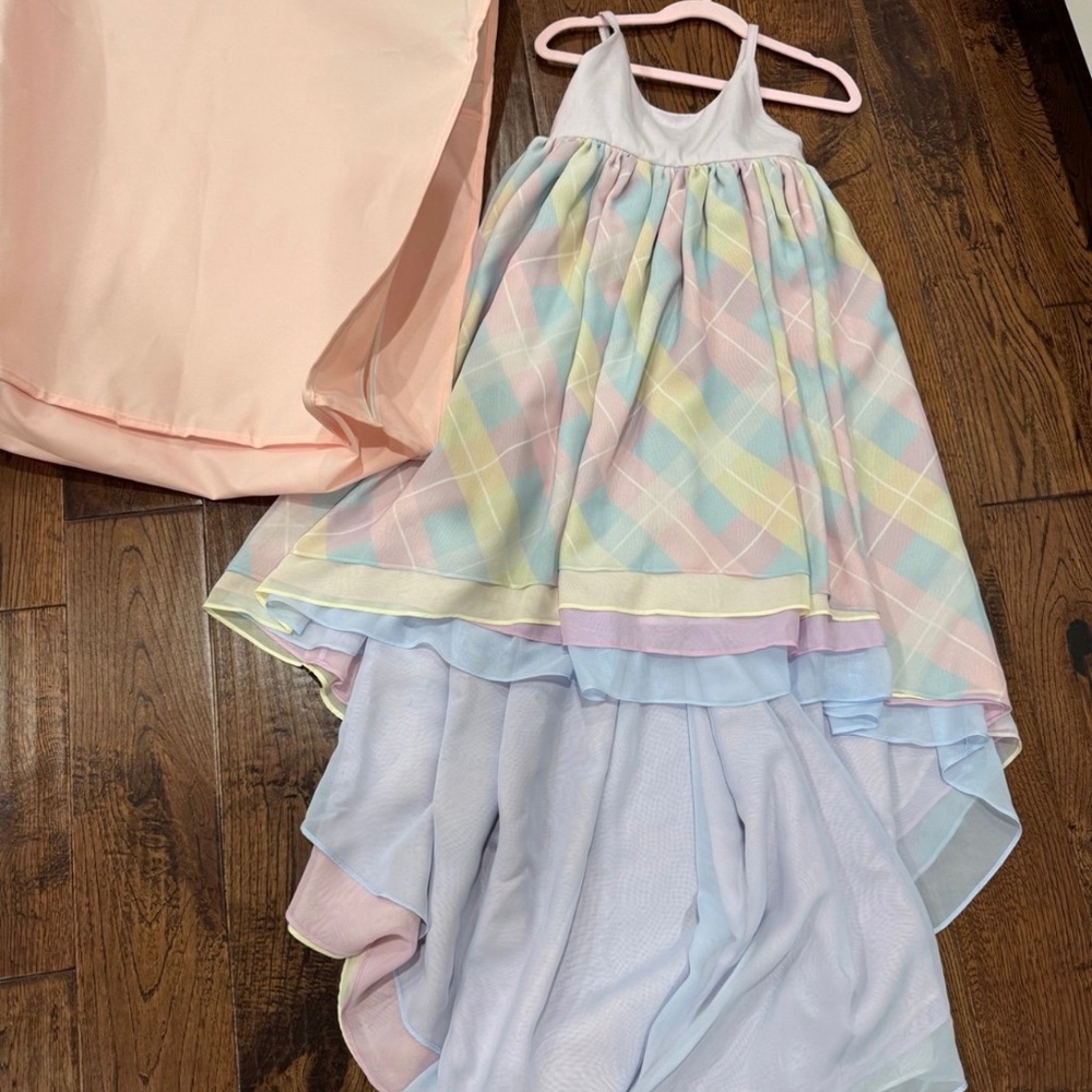 Pleiades Pastel Plaid Chiffon Dress New Sz 9 Girls with Garment bag